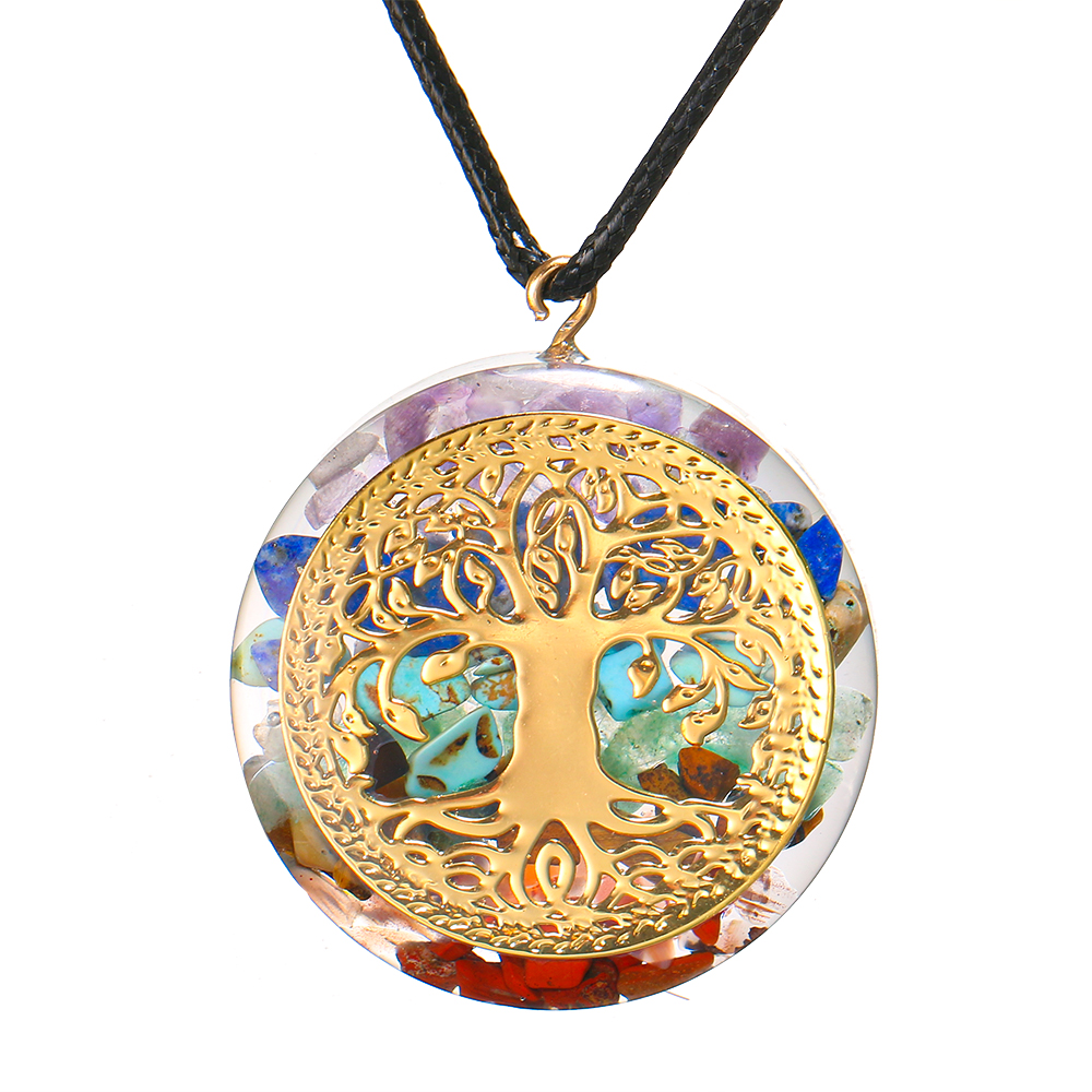 7 Chakra Reiki Healing Orgone Energy Crystal Crushed Stone Symbol Resin Pendant Necklace