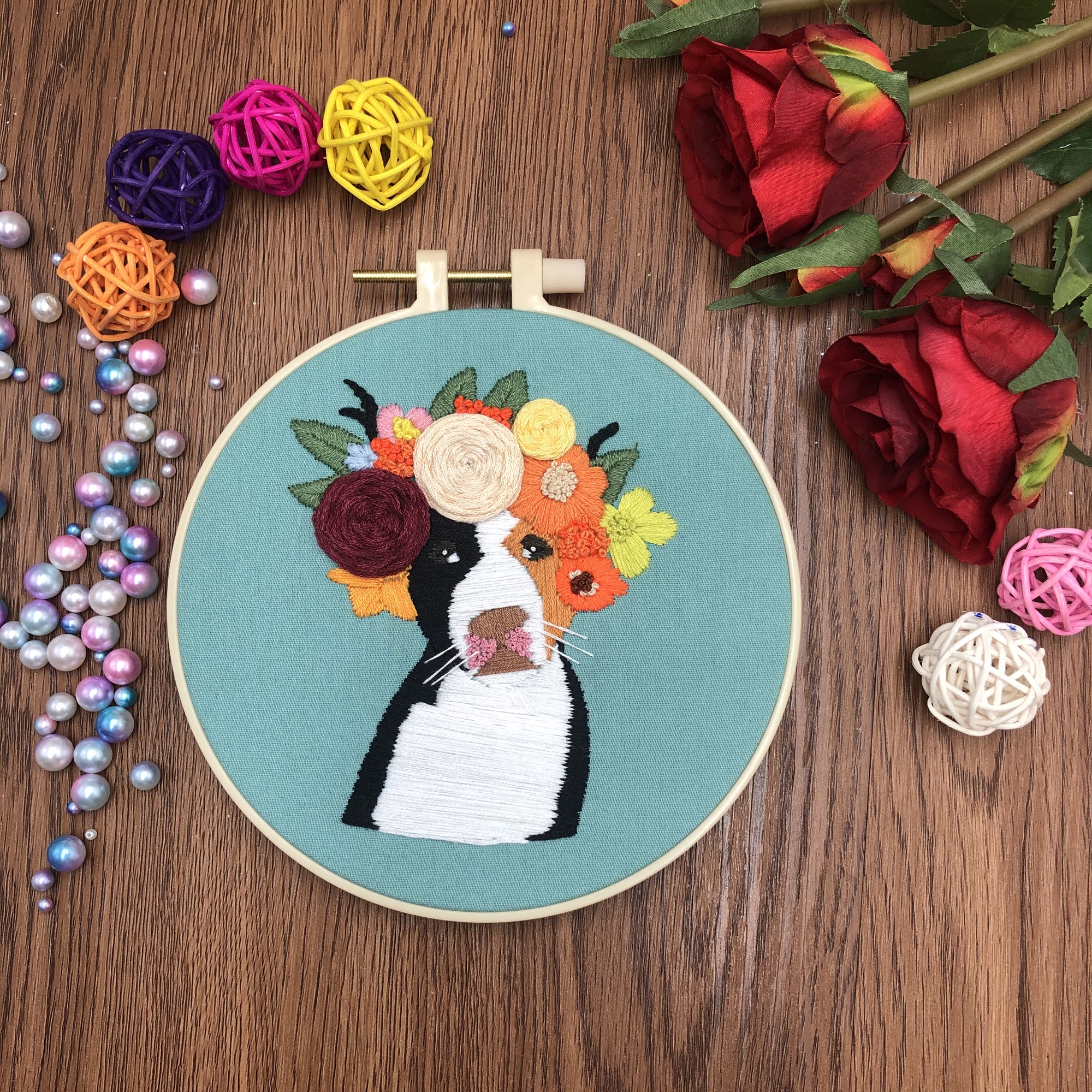 Dog Embroidery Kit for Adults with Hoop, Thread, Needles, Full Kit, DIY Craft for Beginner