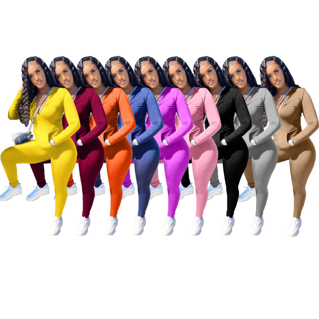 JK-Y1804 Hot Selling Zipper Fitness Clothing Sets Long Sleeve Set Jogging Suits Wholesale Women Two Piece Set