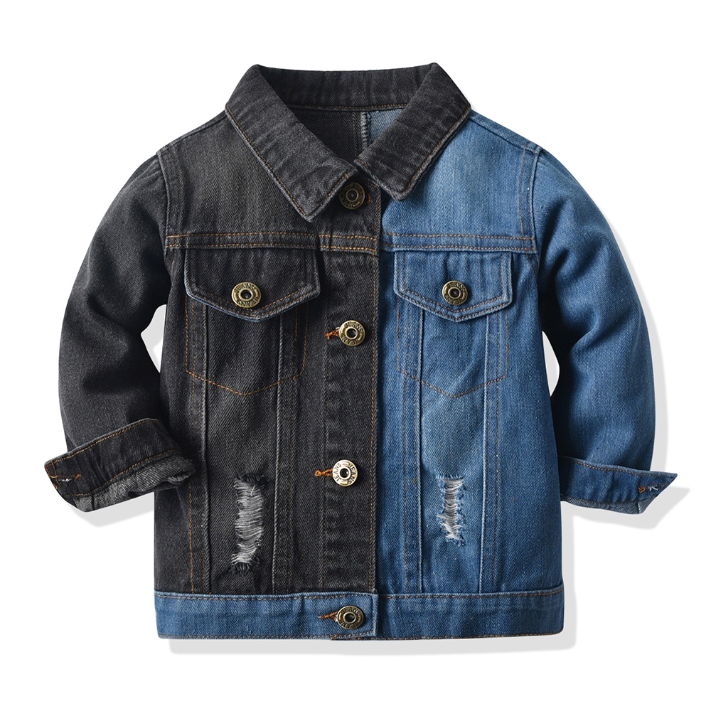 OUYDIU Spring Autumn New Fashion Baby Denim Jacket Color Matching Cloth Holed Toddler Coat Casual Boys Girls Jeans Coats