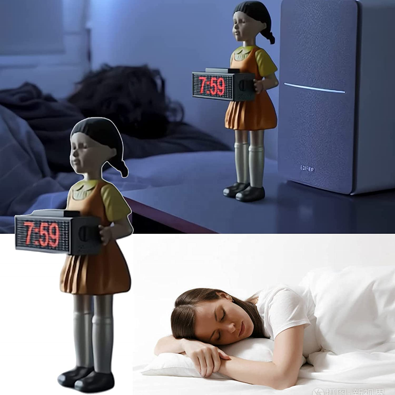 Squid Game Alarm Clock 123 Wood Man Little Girl Squid Game Alarm Clock Electronic Intelligent Music Desk Table Clock Korean TV