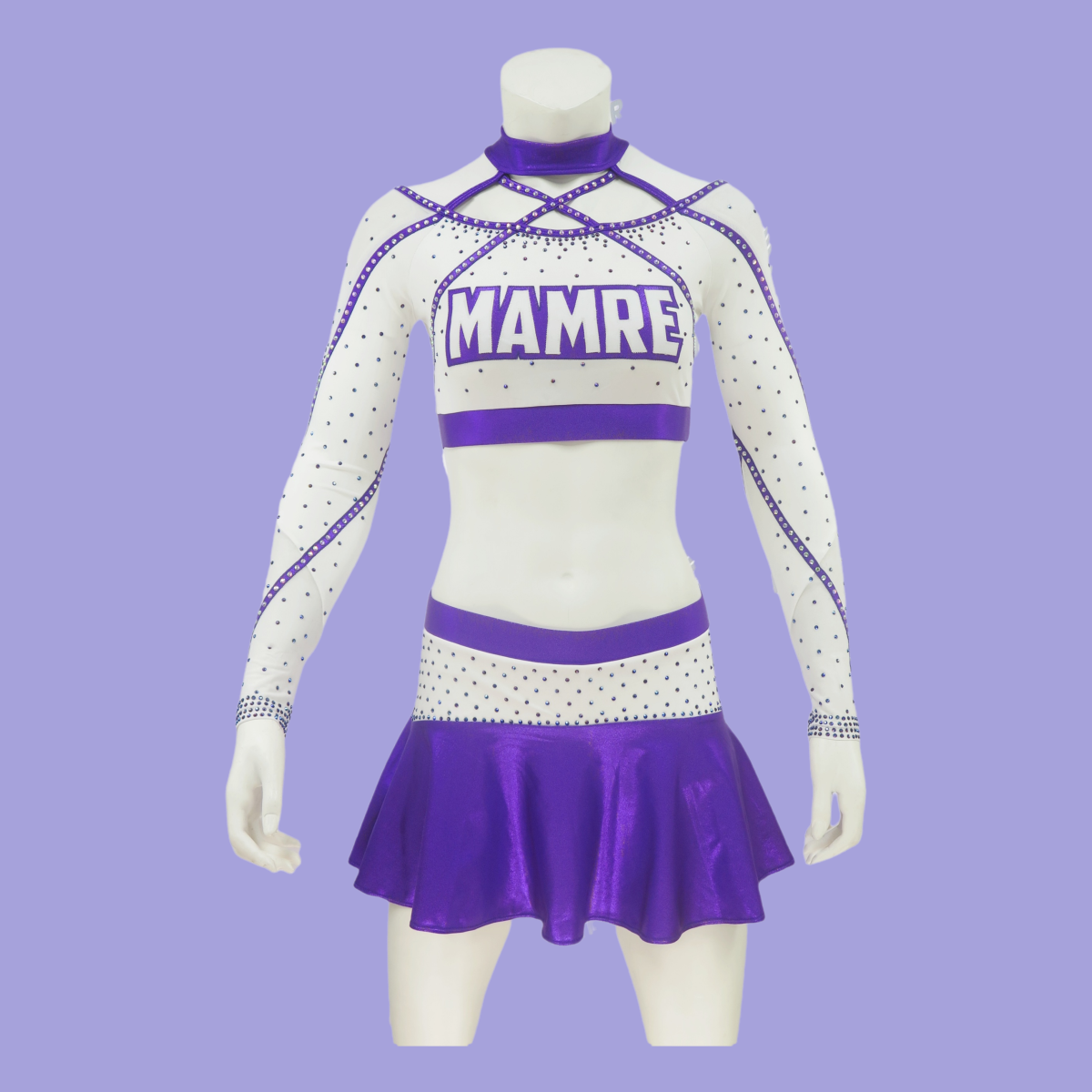 High Quality White Purple Cheerleading Uniform Rhinestone Youth Ladies' School Competition Spandex Uniform Girls' Cheerleading