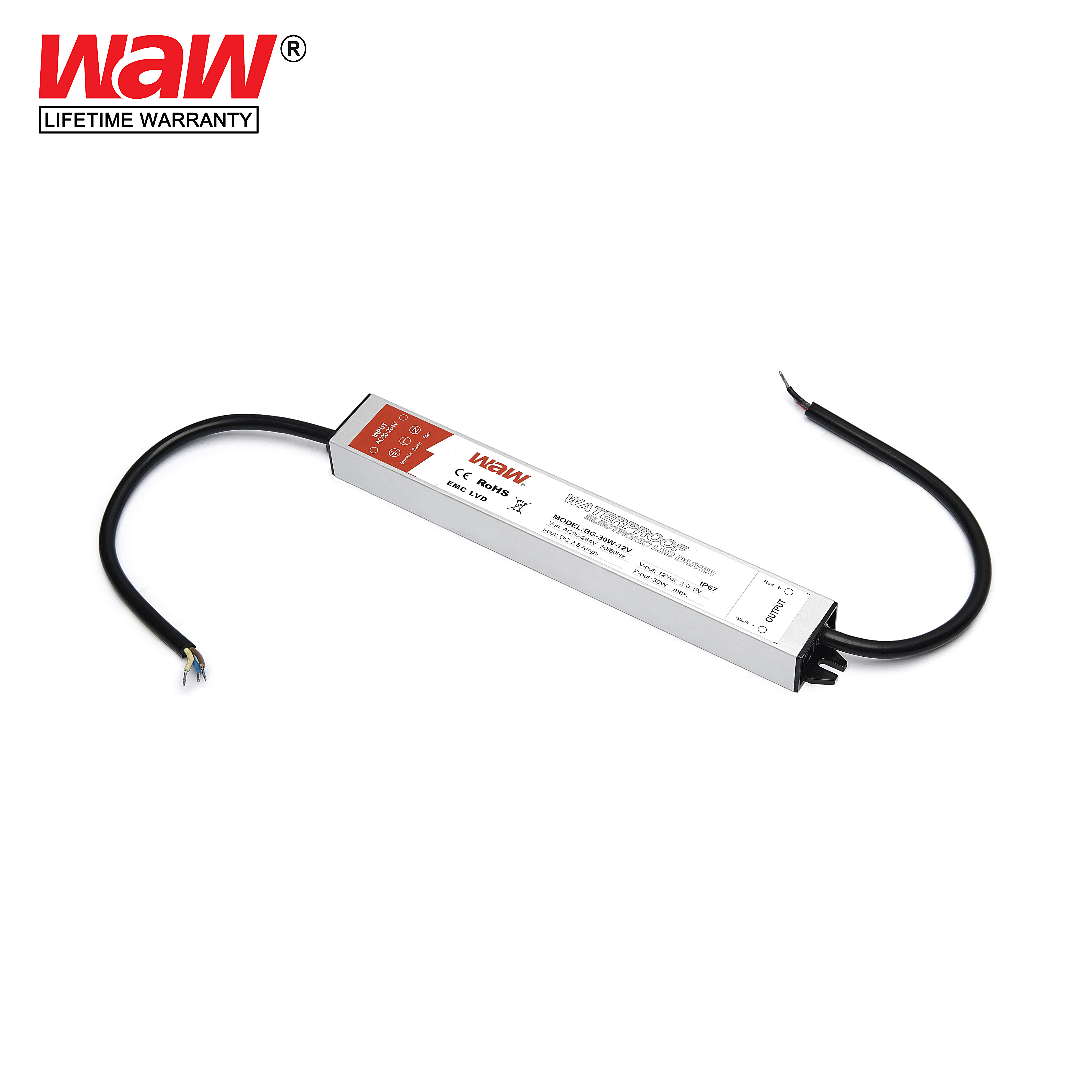 Waterproof 12V 2.5A 30W Constant Voltage led driver IP68