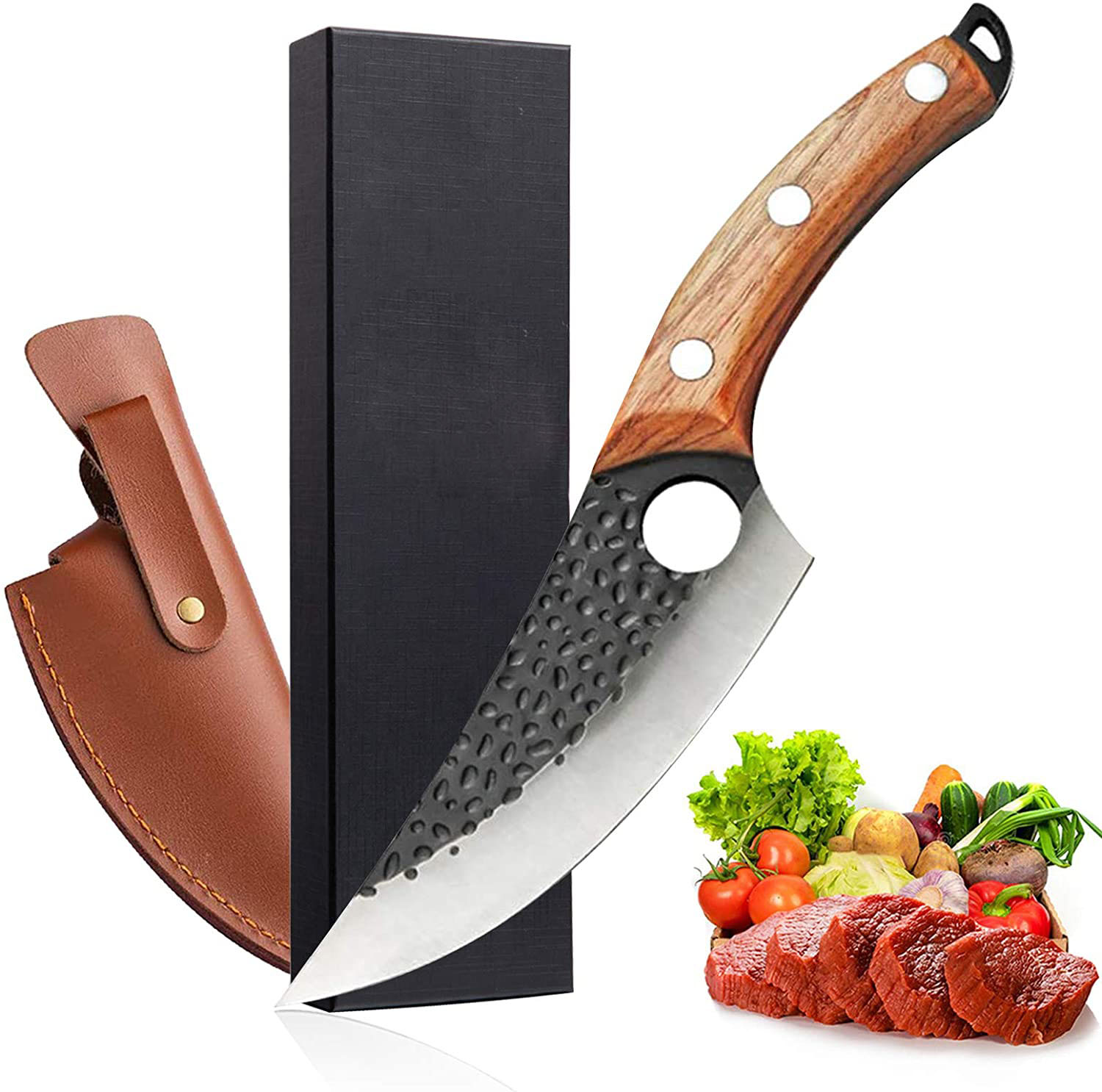 Amazon, филе из высокоуглеродистой стали, шеф-повар для овощей, мясница, мясник, ручной Кованый Нож для костей с оболочкой