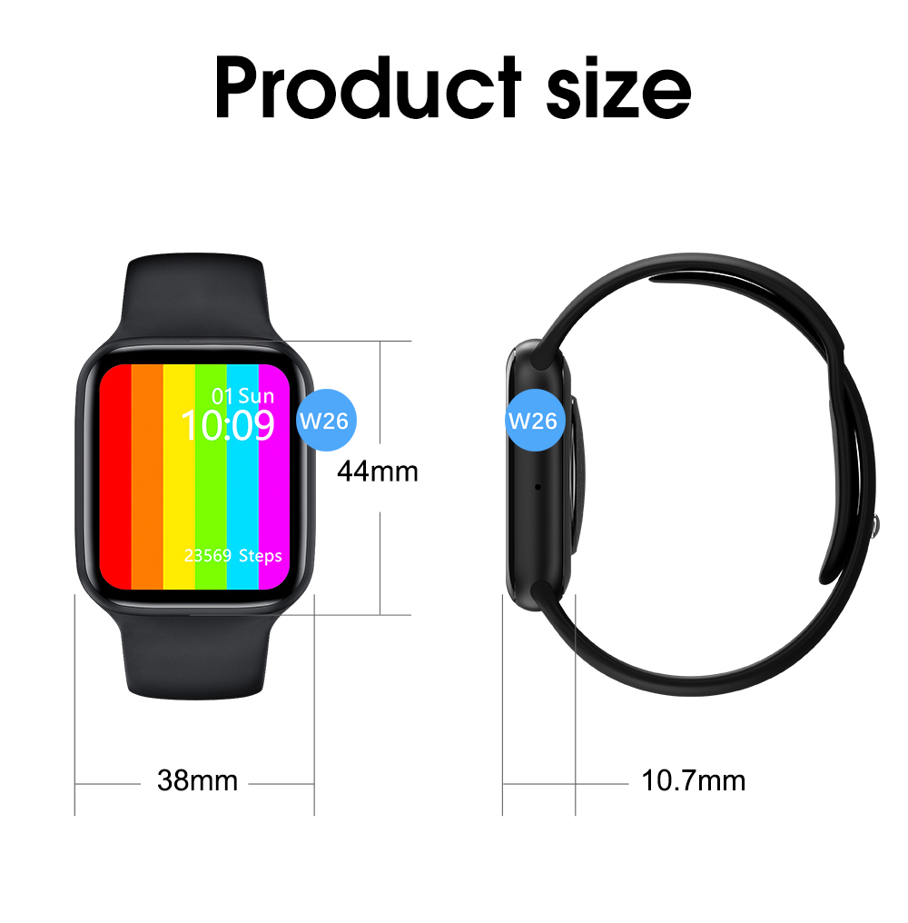 2021 top smartwatch series 6 w26 blue tooth call 44mm 1.75 inch touch screen ecg heart rate blood pressure monitor