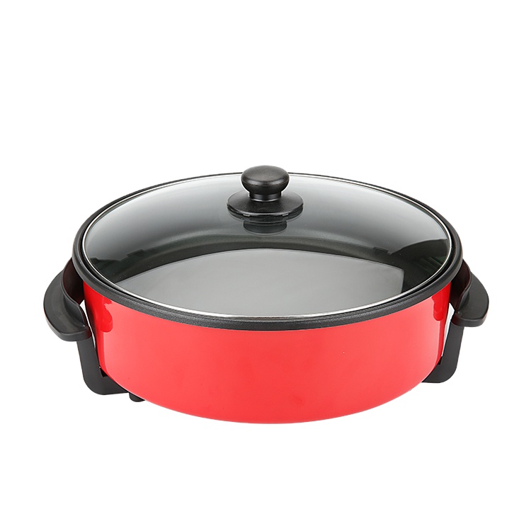 Non-stick 42*11 cm deep frying pizza pan electric heating hotpot pans slow cooker with tempered glass