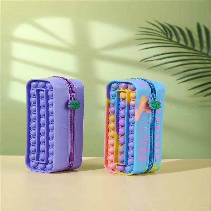 Shockproof custom kawaii 3d colour popper fidget pencil box cute pop up silicone popit fidget pencil case for school boy girls