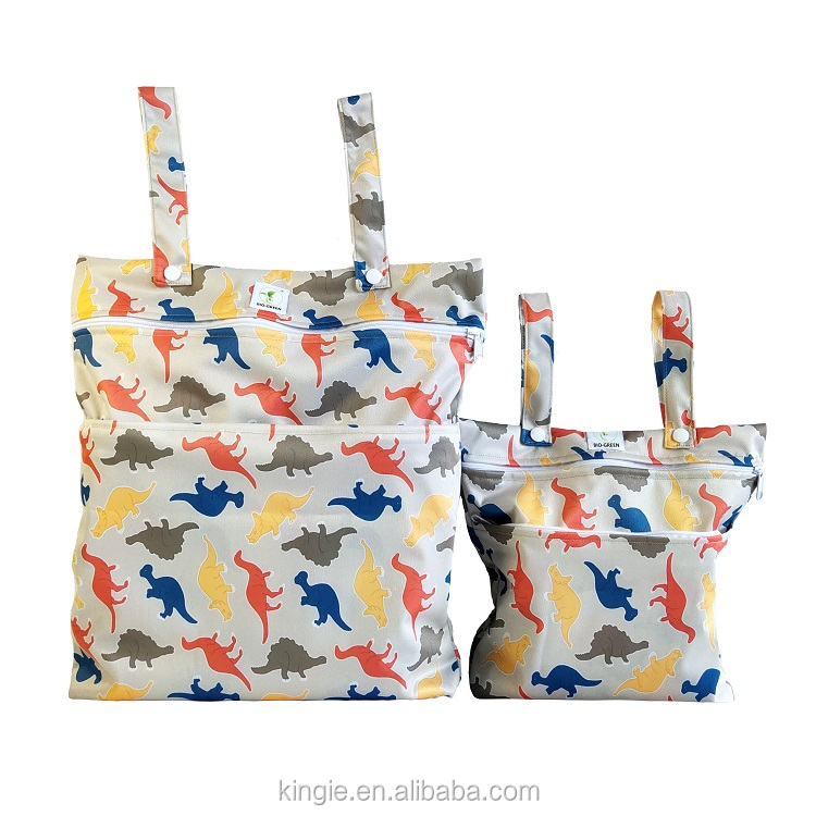Reusable Waterproof Two Pocket Nappy Bag custom polyester layer baby waterproof Zipper wet bags cloth diaper bag with handle