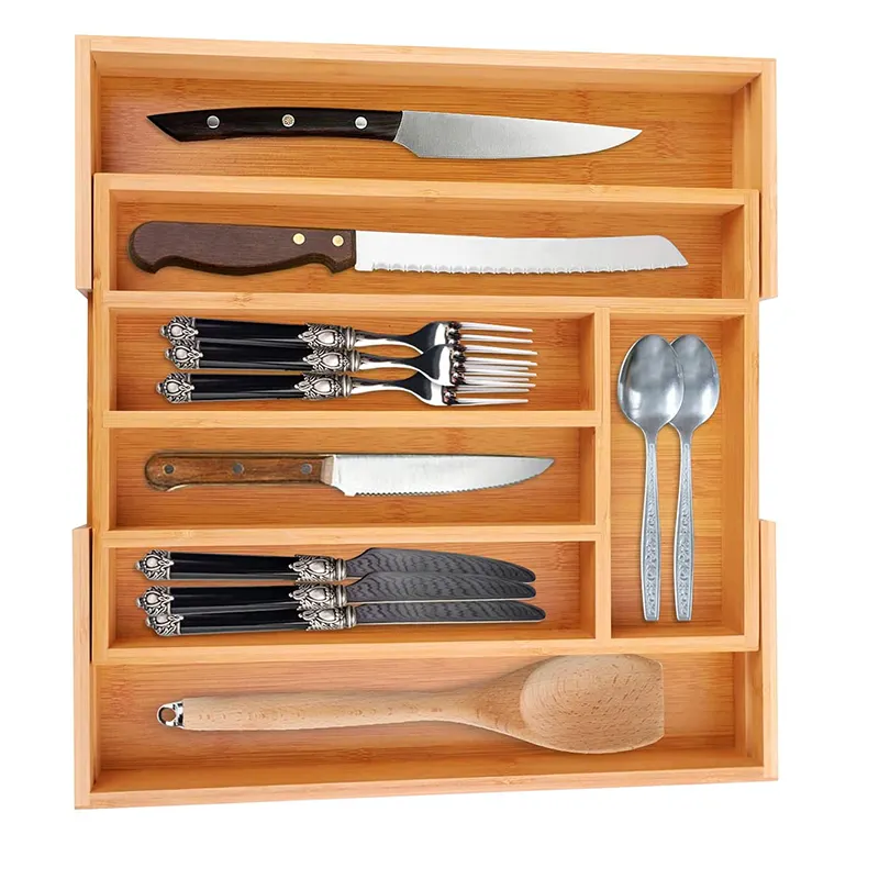 Adjustable Cutlery 100% Bamboo Expandable Drawer Organizer Utensils Holder Adjustable Cutlery Tray Dividers Organizer Cutlery Tray
