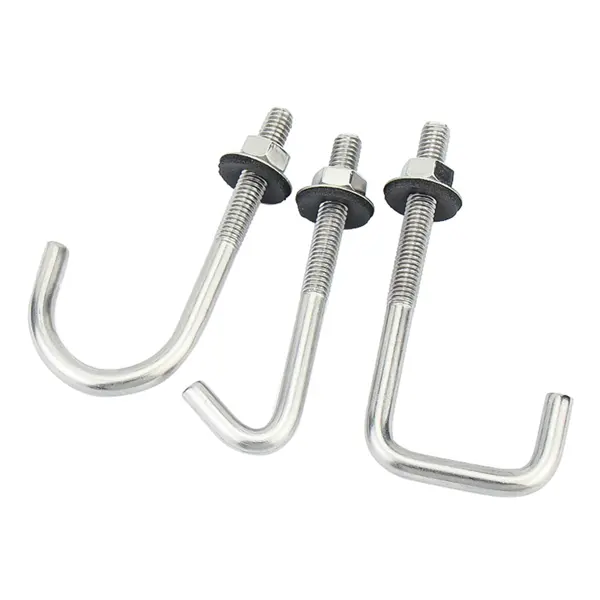 M5 M6 Stainless Steel 304 J Roofing Hook Bolt with Hex Nut Rubber Washer