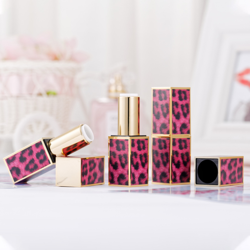 Hot sale 12.1mm 3D printing pink leopard print magnetic lipstick tube cosmetic packaging material