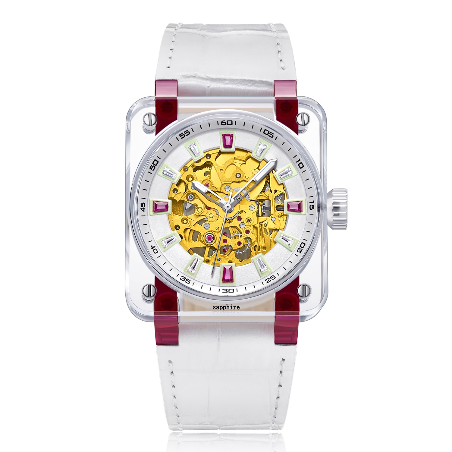 Welly Merck Men's Automatic Square Watches Crystal Case Sapphire Glass Watches Crystal Case Watches