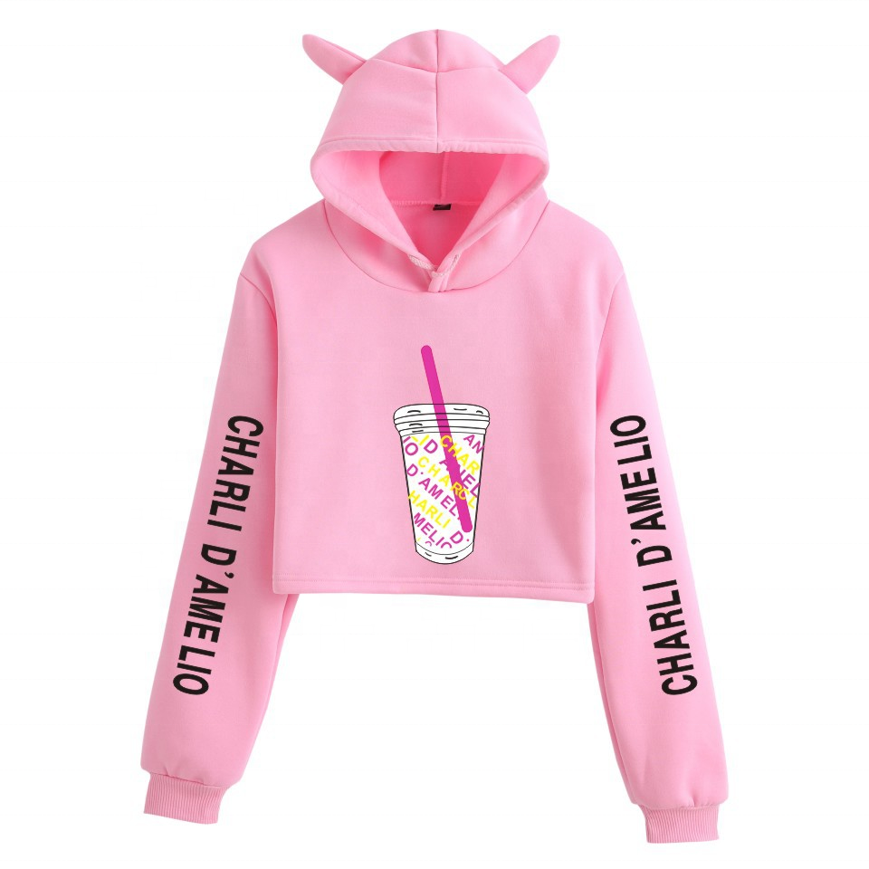 Fashion Charli Damelio merch For Girl Funny Crop Top Hoodies Women Hooded short Sweatshirt Casual Trendy Tracksuit Pullover Tops