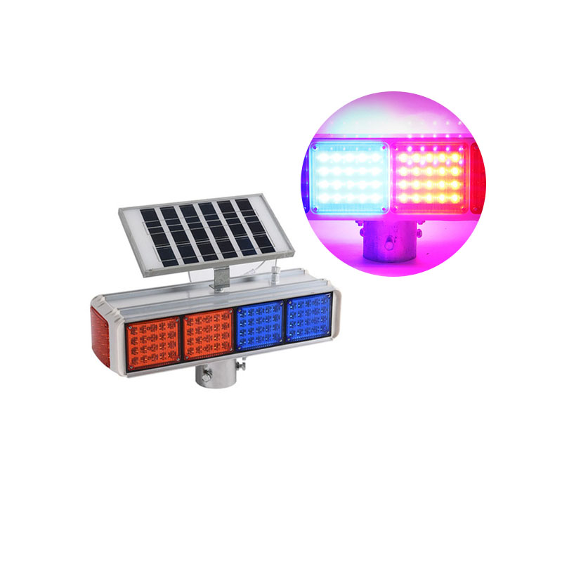 Double Side Red Blue Led Police Solar Road Traffic Safety Waterproof Flash Light