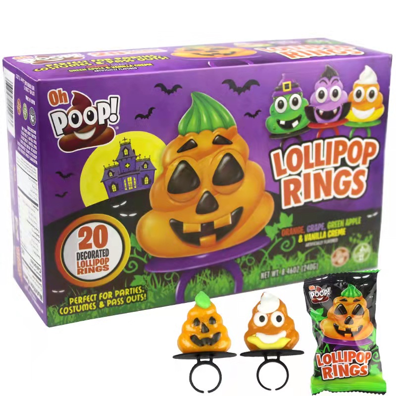 Poo shape and devil pumpkin shape ring candy fruit flavored hard candy