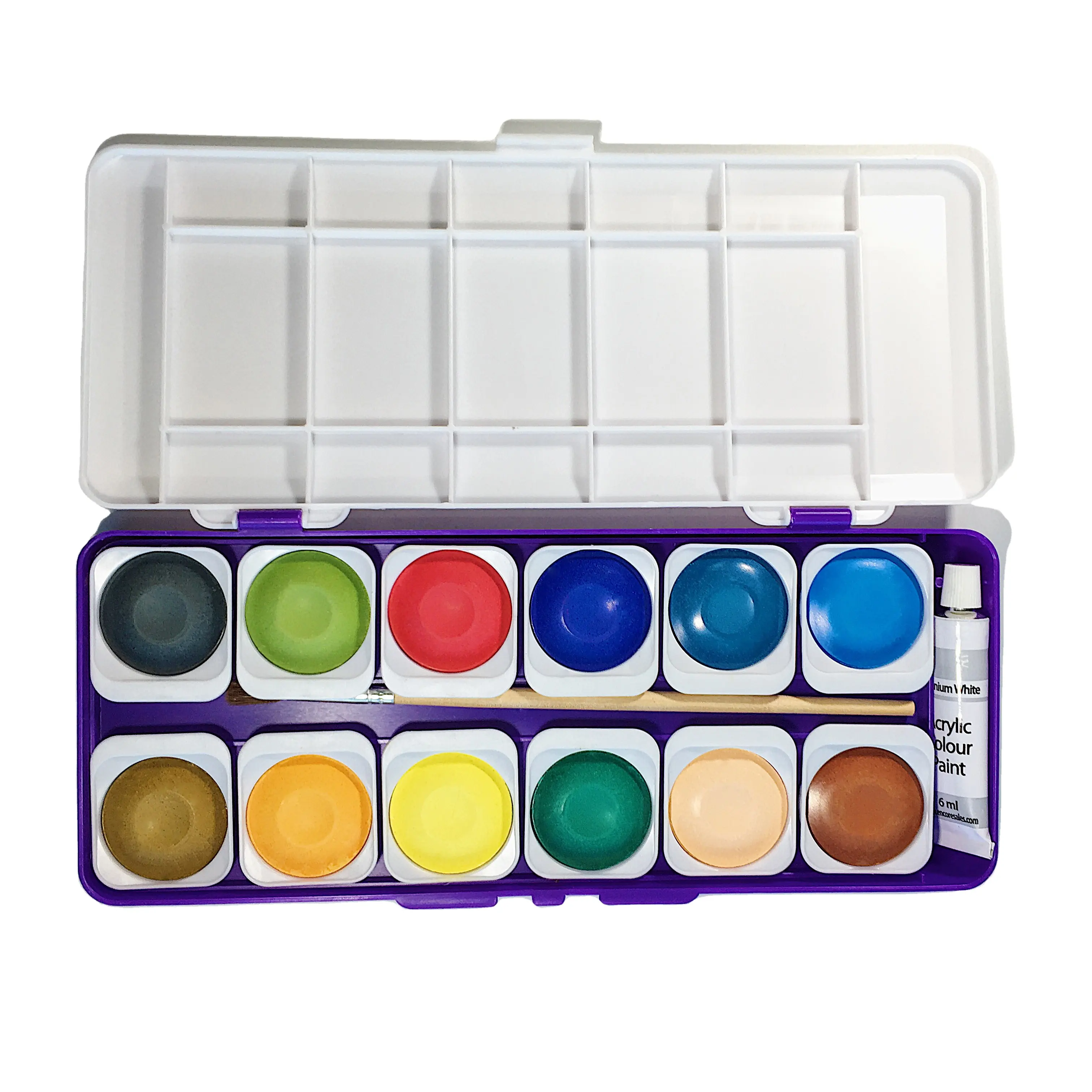 Kunguang Solid Cake Watercolor Paint Set Delivers Paint Brushes Plastic Box Package