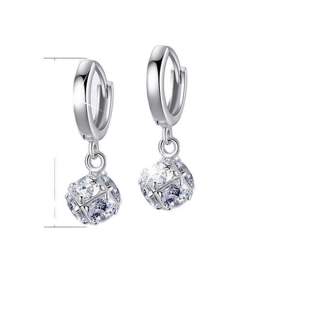 925 Sterling-silver-jewelry Crystal Ball Stud Earrings For Women Earings Sterling Silver Jewelry