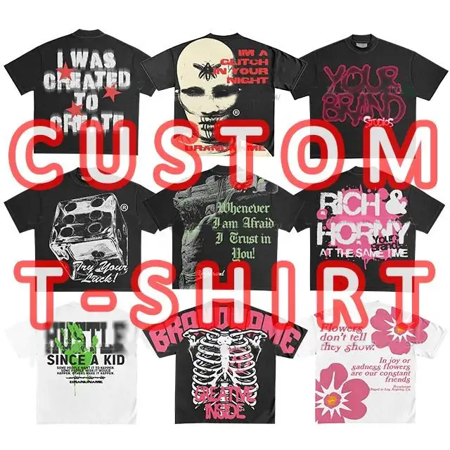 high quality 100% Cotton streetwear t shirt Graphic oversized 280 gsm heavyweight acid wash cropped Custom print men t shirt