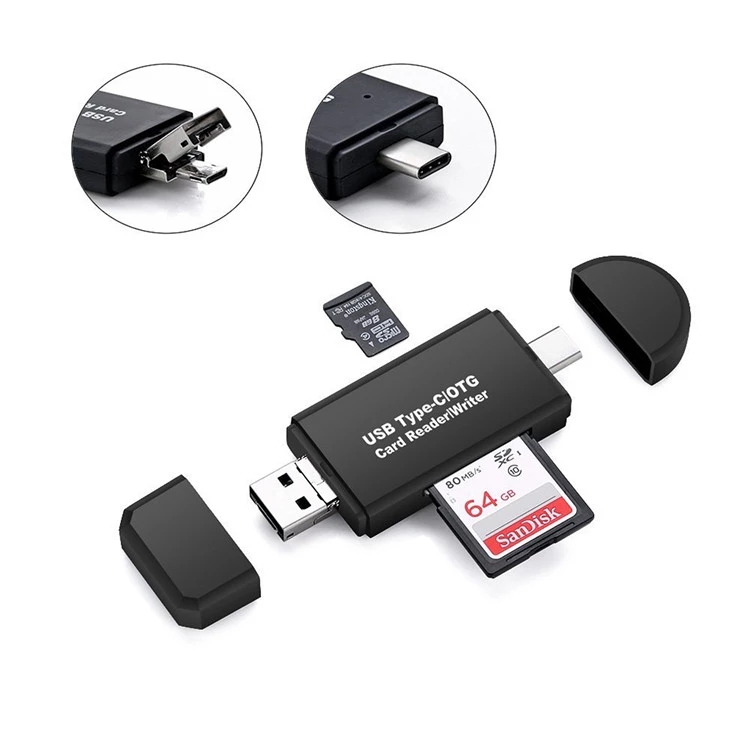 YC320 Тип C/micro/USB 3 в 1 Универсальный складной многофункциональный TF/SD Card Reader для компьютера