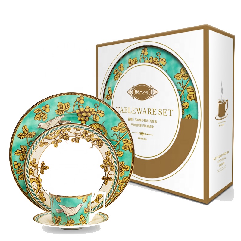 Gift Box For Western Food Dinnerware Sets Luxury Wedding Dishes Gold Flatwardinner Serving Gold Rim Porcelain Plates Set