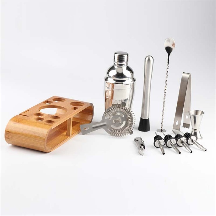 Customize 18/8 Stainless Steel Bartender Kit Bar Set 12PCS With Jigger Shaker Bar Tools Set