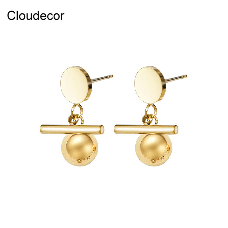 Ball Drop Earrings Gold Plated Stainless Steel Ball Earings Stylish 18k Gold Jewelry Geometric Korean Earrings