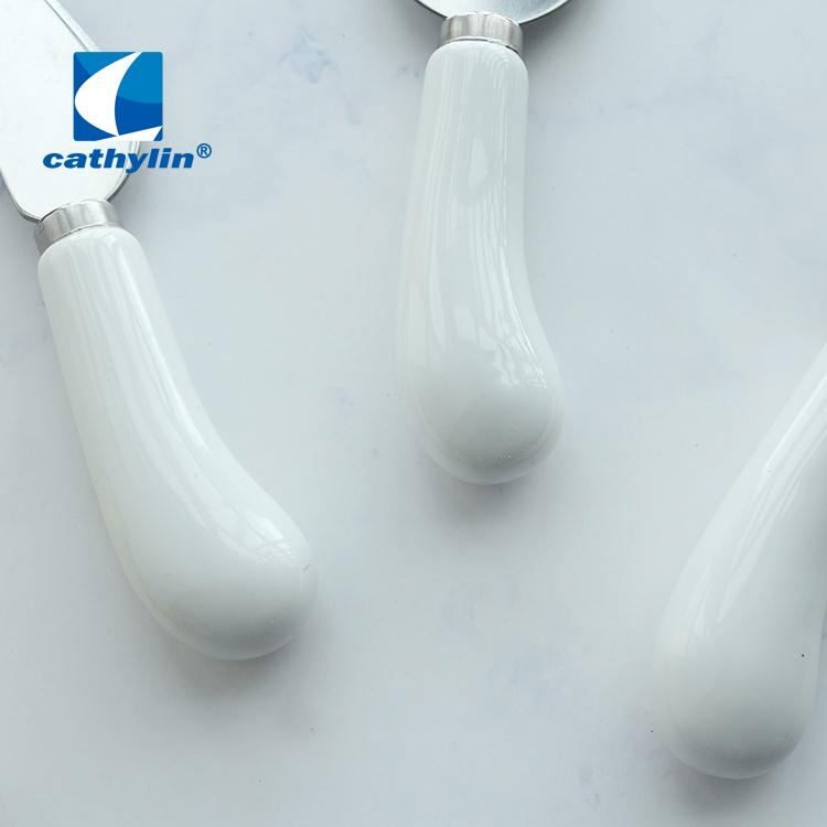 Cathylin White Ceramic Handle Cute Stainless Steel Wedding Cake Cutter Server Fork Shovel And Knife Set Cheese Tool