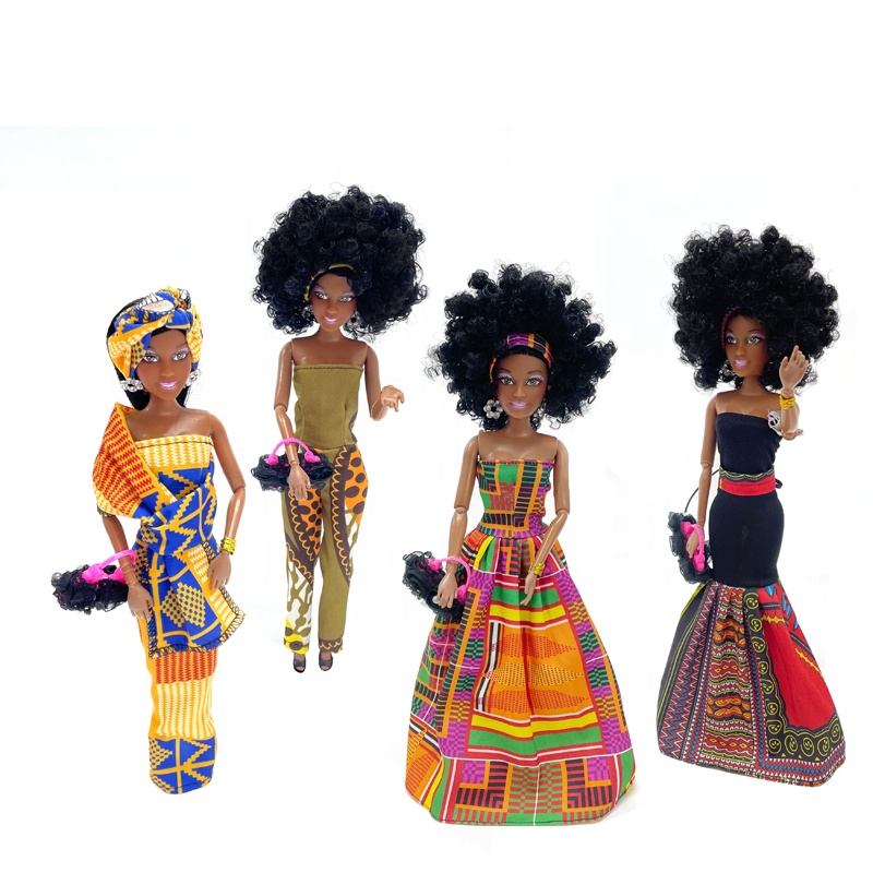 Wholesale black plastic dolls jointed black doll family 4 Asst African American Dolls