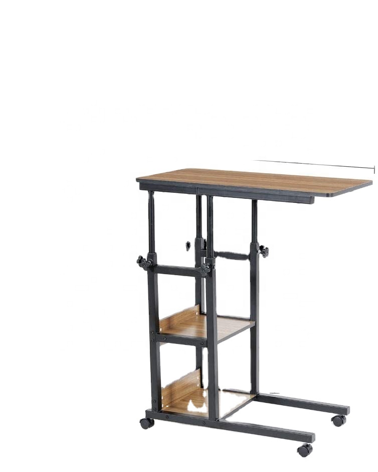 Side Mobile End Table Height Adjustable Laptop Rolling Cart C Shaped TV Tray with Storage Shelves Sofa Living Room