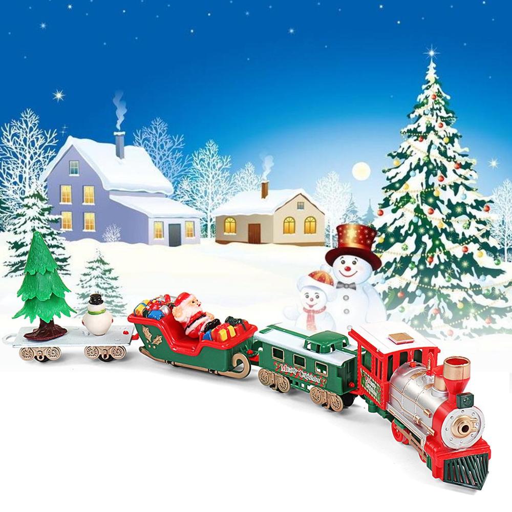 22PCS Classical Christmas Train Toy Sets With Small Train Track Toy Electric Light Music Christmas Tree Train Set