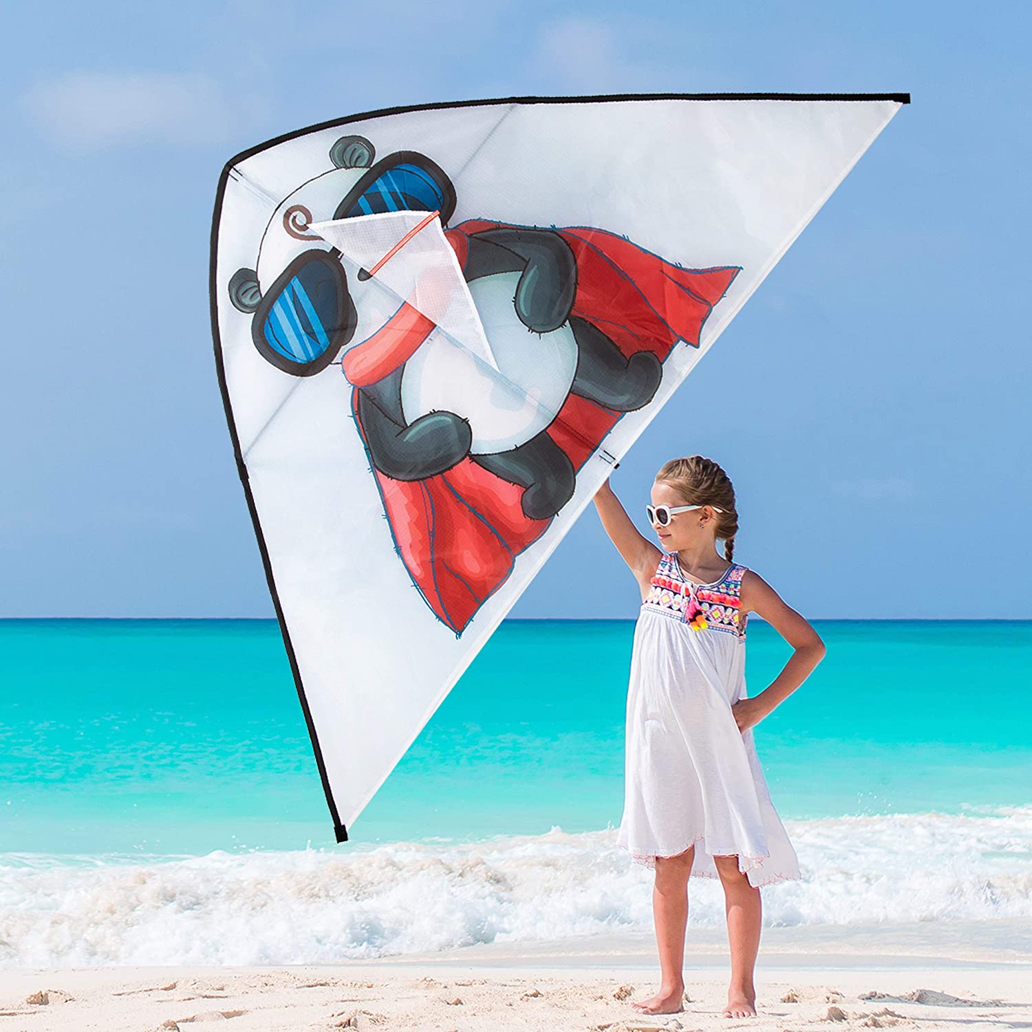 64" Panda Large Delta Kite for Kids and Adults Single Line String Easy to Fly for Beach Trip Park Family Outdoor Activity