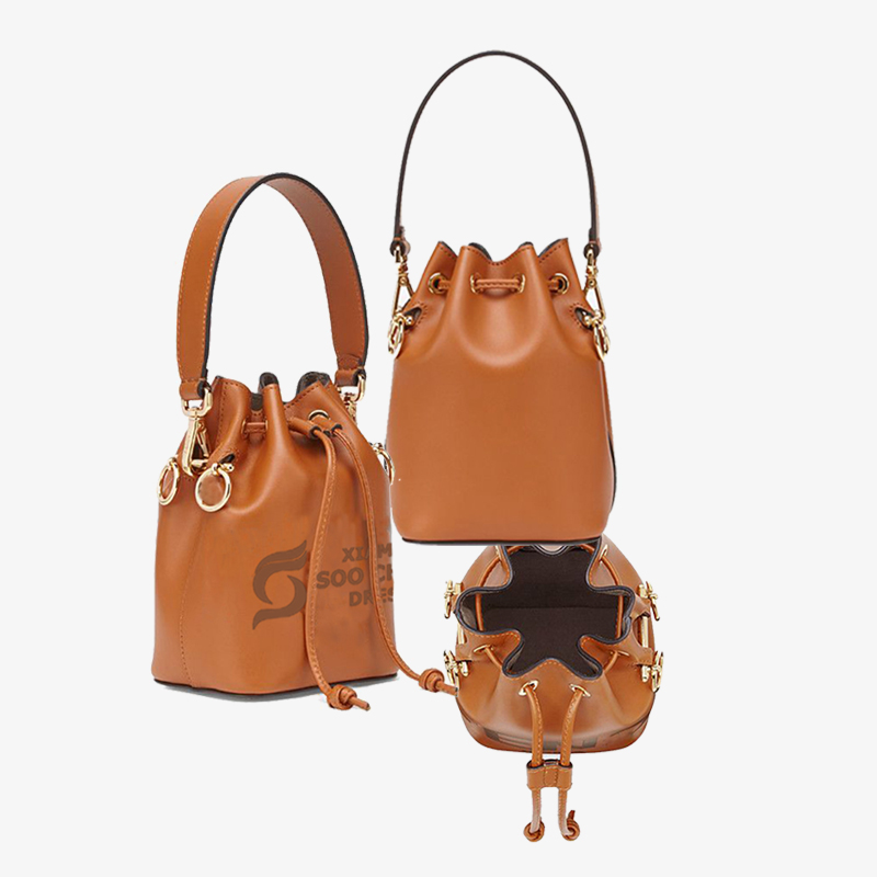 Custom Monogram embossed Black faux leather crossbody Bucket Bag with removable shoulder strap for women