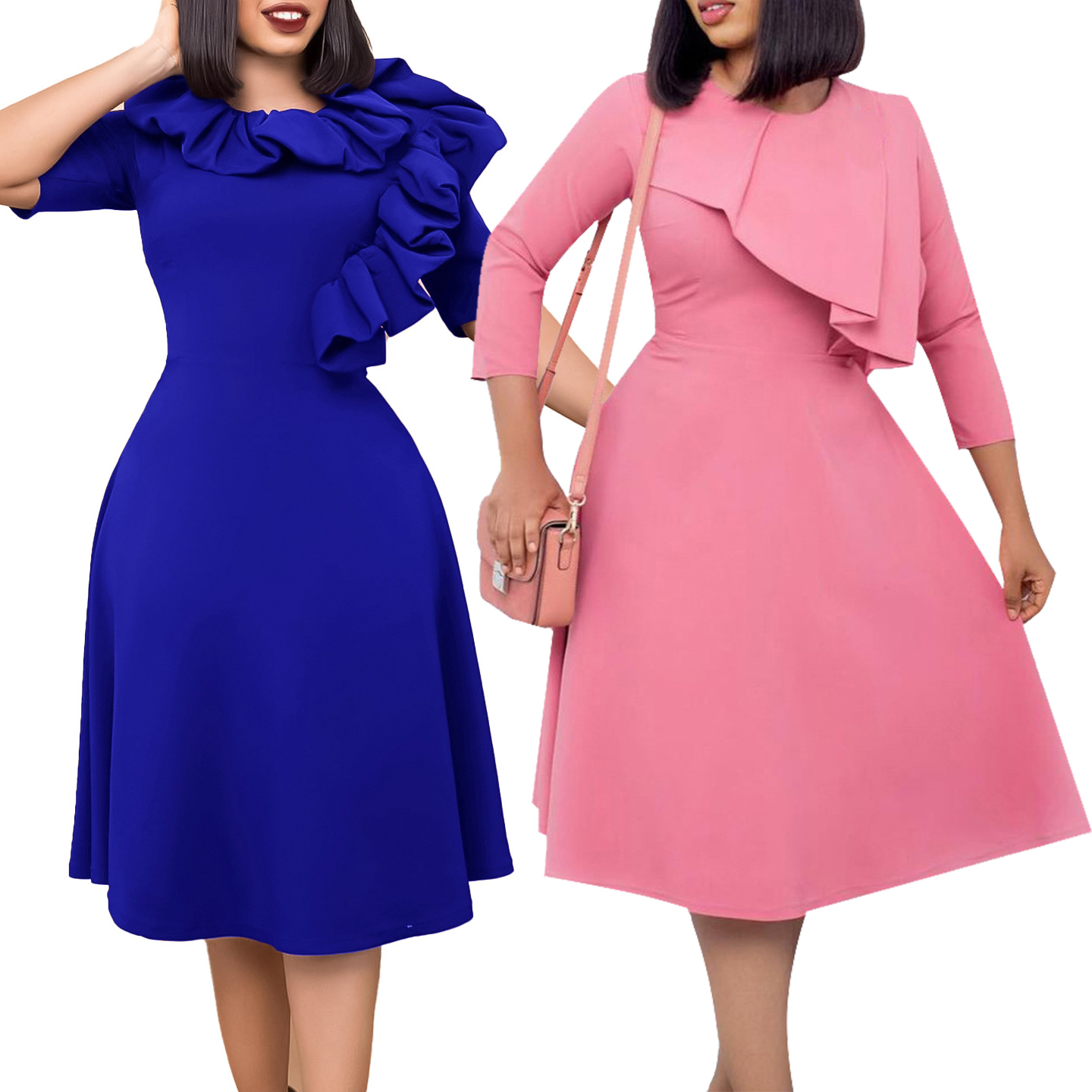 Hot Sale Women's Clothing Solid Fashion Slimming Plus Size African Lady Office Dress