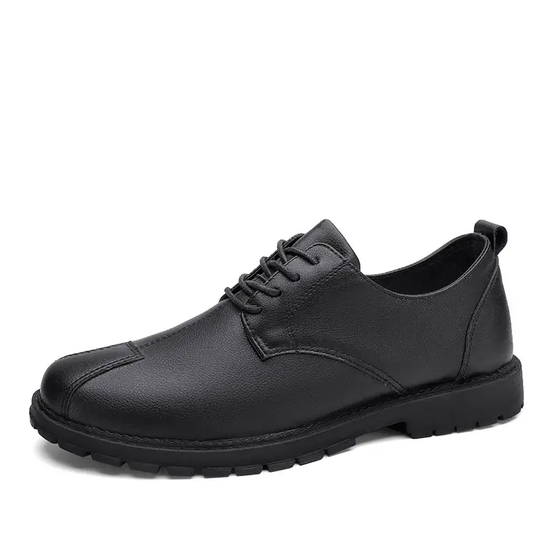 2021 British style black small leather shoes autumn and winter simple pure color thick-soled casual shoes microfiber leather men