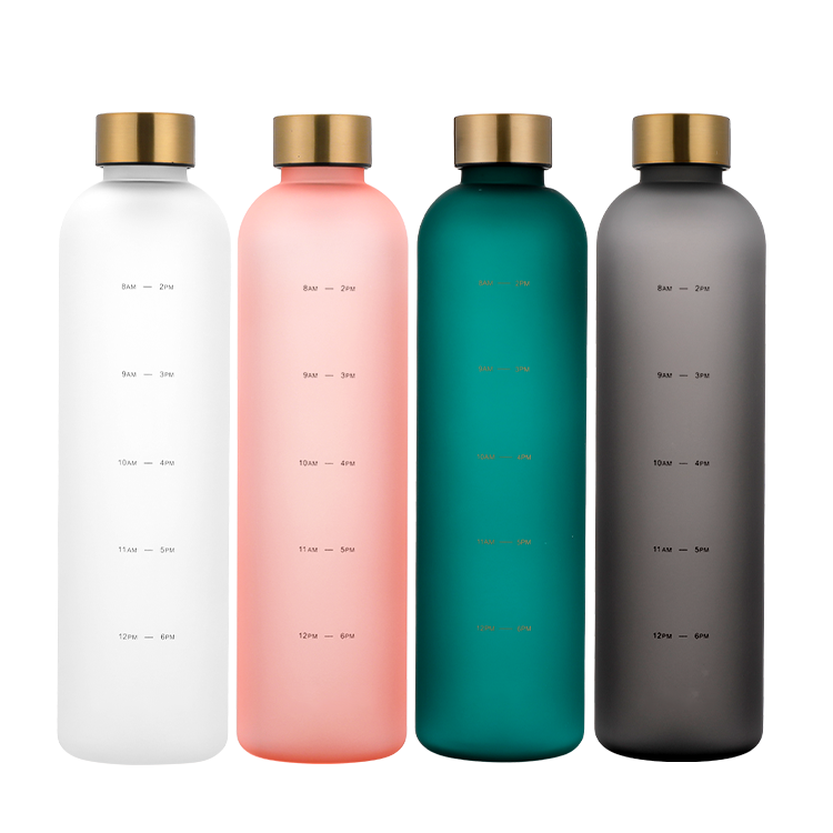 In Stock 32oz 1Liter Time Marker Leakproof Tritan Sport Frosted Plastic BPA Free Water Bottle
