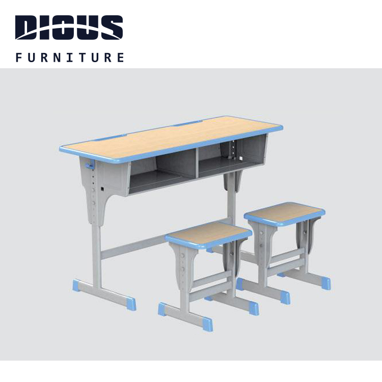 Dious New Commercial School Furniture Adjustable Student Study Double Desk And Stool Set