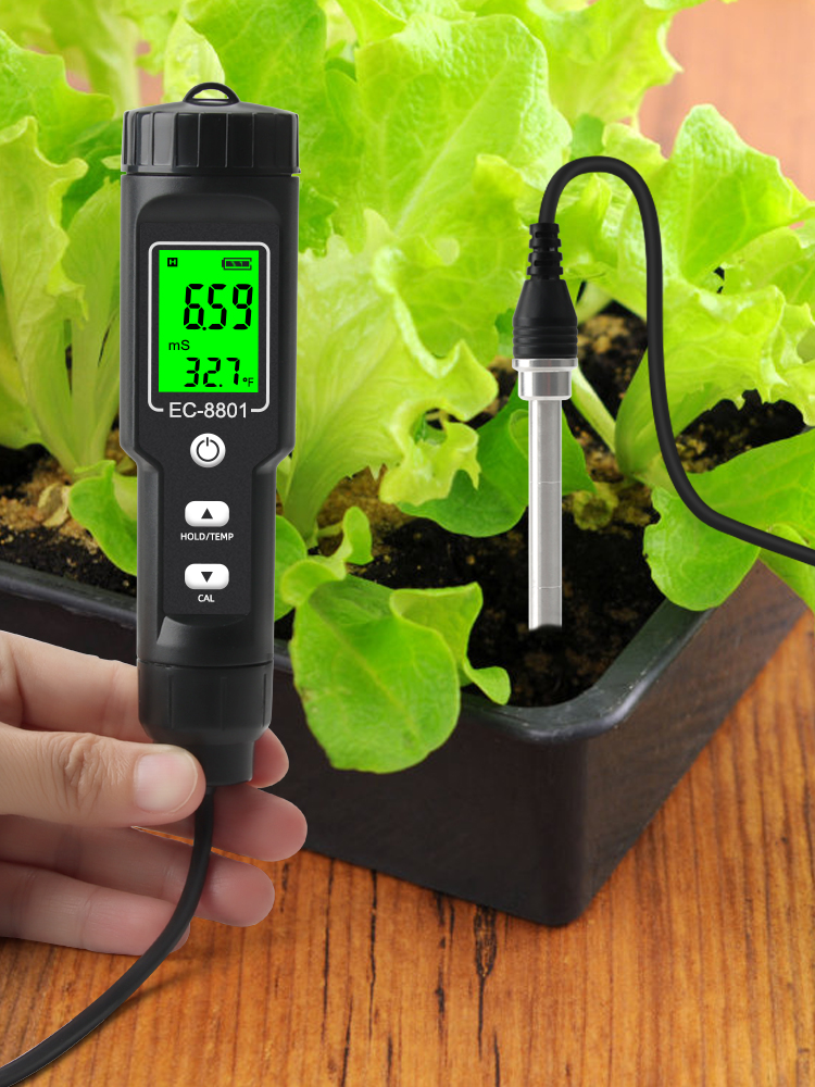 Two-in-one professional automatic temperature compensation backlit digital soil EC/temperature tester
