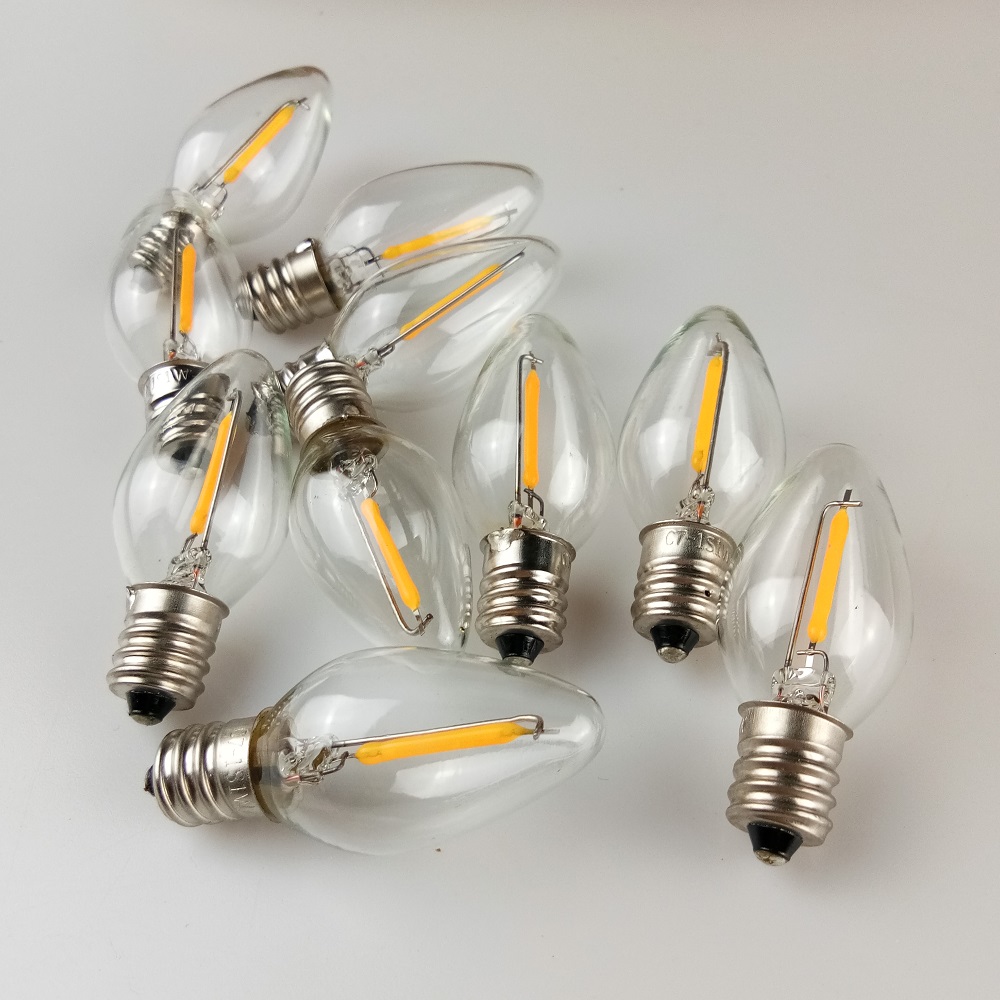 0,6 W 110V 120V теплый белый светодиодный светильник накаливания C7 C9 C32 E12 E14 E17 Люстра Светодиодная свеча лампа для рождественского внутреннего домашнего освещения