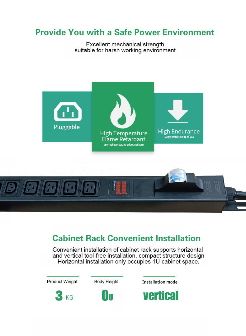 19 Inch Cabinet GPU l6 30p Nema 30 amp 240 volt  C13+C19 Outlet  high-power data centers PDU