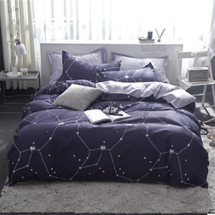 Queen Duvet Cover Set Blue Gray & Triangles 4 Pieces