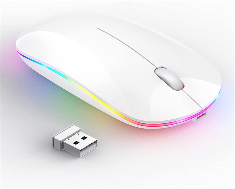 RGB Wireless Mouse, Slim Rechargeable Wireless Mouse for Laptop, 2.4G Portable USB Cordless Computer Mouse