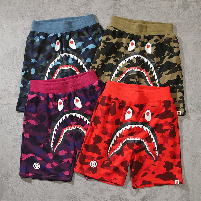 Высококачественные камуфляжные мужские спортивные шорты Bape с принтом акулы азиатского размера