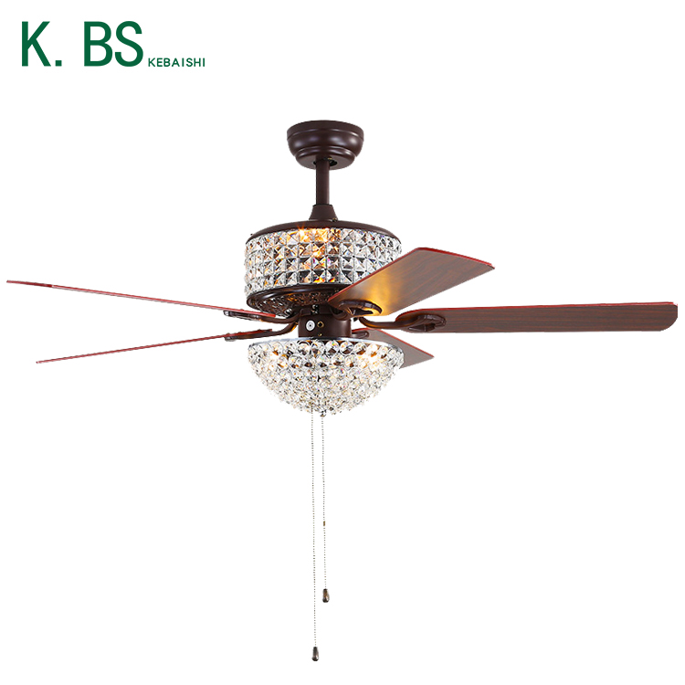 Zhongshan Wholesale Remote Control 5 Blades Shops Hotel Living Room Crystal Ceiling Fan Light