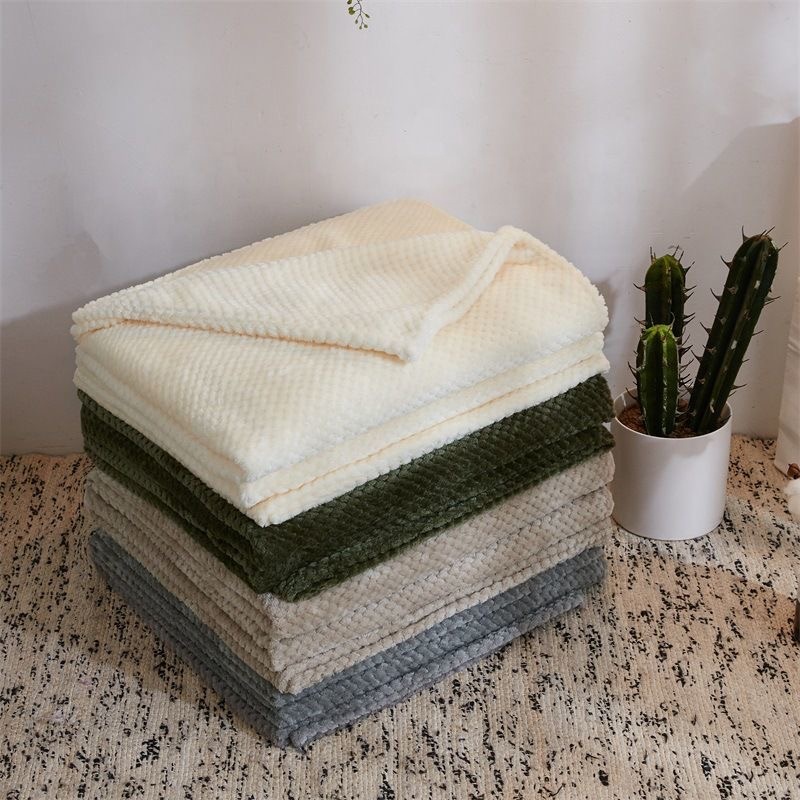 2020 hot sales solid knitted waffle poly fleece blanket