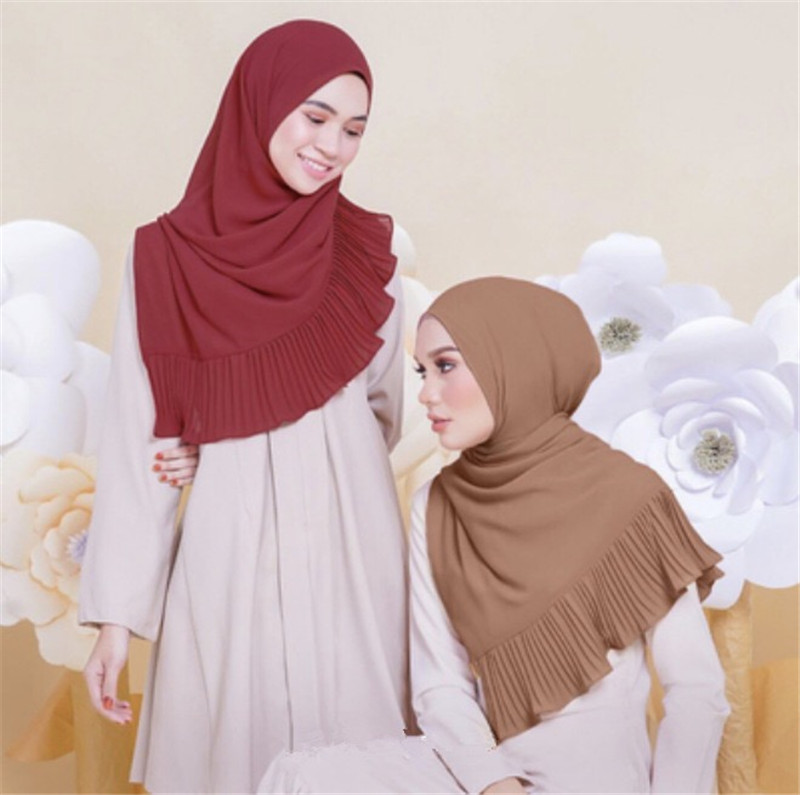 GHX4661 Wholesale Premium Fashion Arab Turkish Islamic Dubai Pleated Chiffon Muslim Women Scarf And Hijab