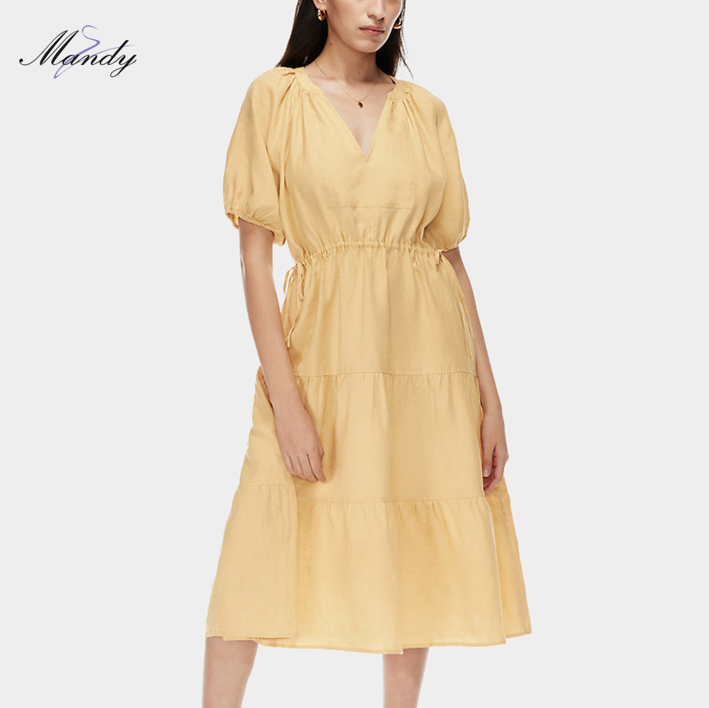 New Design Summer Casual Chiffon Women's Midi Dress Short Sleeves Fashion V-Neck Elegant Dresses Custom Print Lady clothing