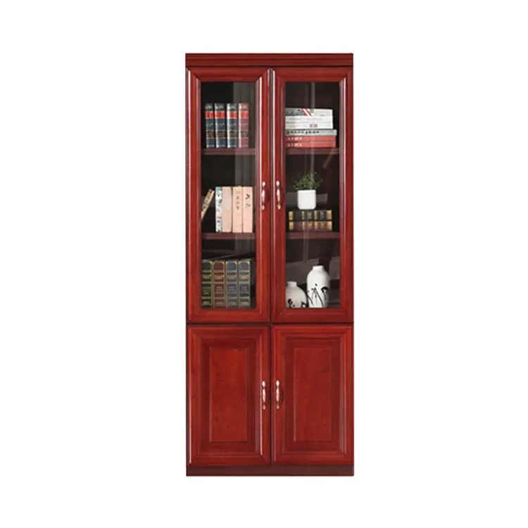 Guangdong office furniture tow door red glass doors study room Chinese style antique style wooden bookcase