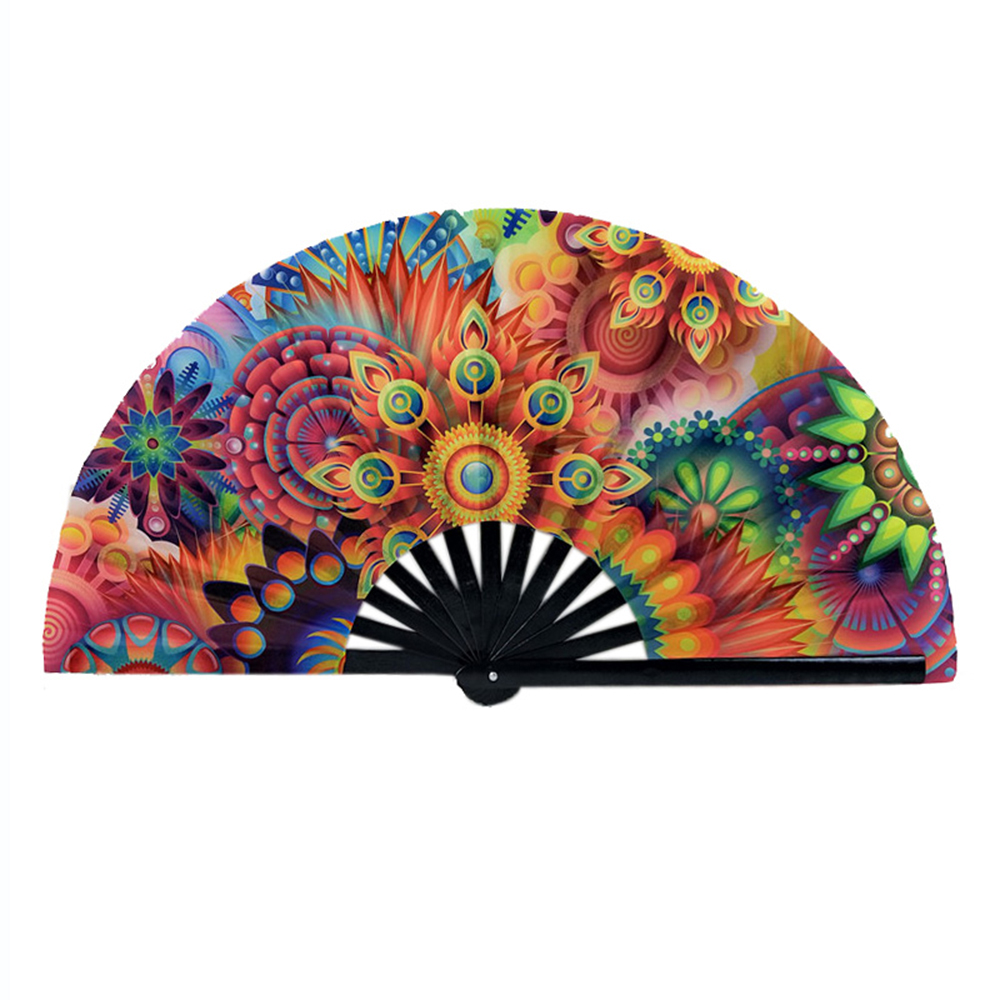 2021 hot selling multicolor custom print large hand fans for dance party