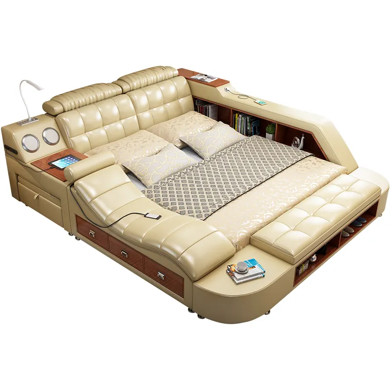Популярная двуспальная кровать 1,8 м, двуспальная кровать из натуральной кожи, двойная Свадебная кровать, современная простая Основная спальня, татами, европейская кожаная кровать, мебель