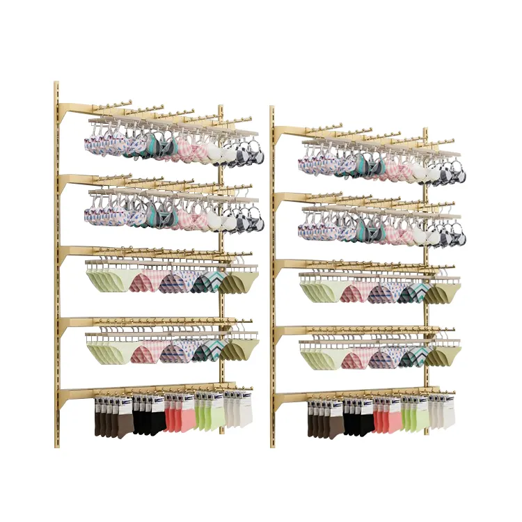 Custom Gold Wall Mount Lingerie Rack Bra Display Stand Underwear Shelf Store Decoration Store Design for Shop